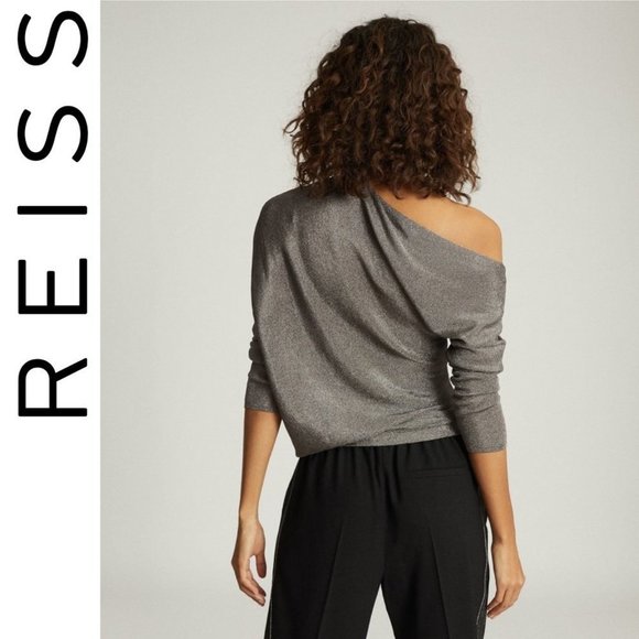 Reiss ISLA METALLIC ASYMMETRIC TOP Charcoal M - Picture 3 of 8